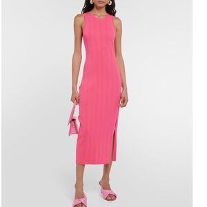 Frame Pink Ribbed Knit Midi Dress